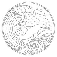 Grayline Dolphin Ocean Wave Mandala Design vector