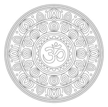 Grey Scale Mandala Design Om Symbol Circular Pattern vector
