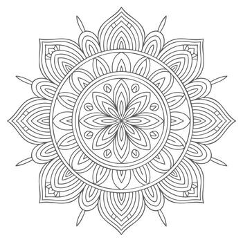 Grey Scale Mandala Design Intricate Circular Pattern Symmetrical Flower vector