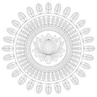 Grey Scale Mandala Design Lotus Flower Leaves Circular Pattern vector