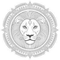 Lion Head Mandala Grey Line Art Design vector