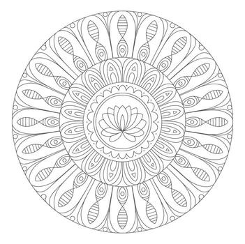 Grey Scale Circular Mandala Design Intricate Lotus Flower Pattern vector