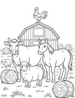 Farm animals and barn with hay bales horse sheep vector