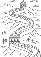 Great Wall of China landscape with watchtowers and trees ancient architecture historical landmark vector