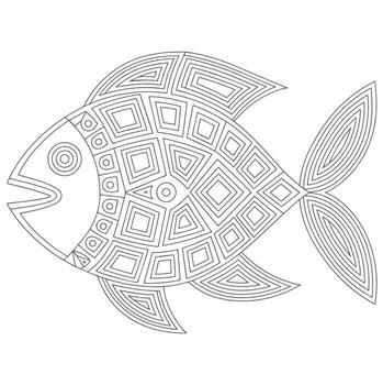 Stylized fish with geometric patterns outline vector