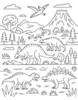 Prehistoric landscape with dinosaurs and volcano pterodactyl vector