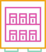 A pink and orange icon of a shelf with a row of boxes vector