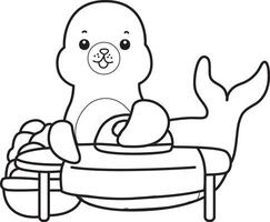 Outline of seal ironing the clothes. Coloring pages of cute seal. vector