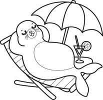 Outline of seal laying in the beach. Coloring pages of cute seal. vector