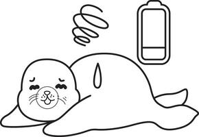 Outline of seal was so tired. Coloring pages of cute seal. vector