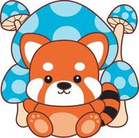 Red panda in the middle of mushroom. Coloring pages of red panda. vector