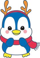 Penguin with deer headband.Funny penguin in cold weather elements. vector