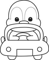 Outline of penguin driving a car. Coloring pages of cute penguin. vector