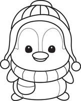 Outline of penguin with winter outfit. Coloring pages of cute penguin. vector