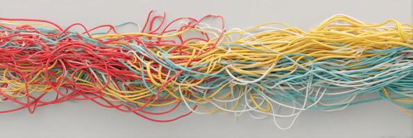 Tangled Cables Transform Into Organized Connections With Minimal Background and Empty Space at the Bottom photo