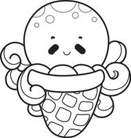Outline of octopus stuck in the cone. Coloring pages of cute octopus. vector