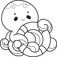Outline of octopus bring a tire. Coloring pages of cute octopus. vector