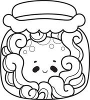 Outline of octopus in the jar. Coloring pages of cute octopus. vector