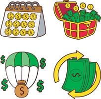 Money in the air balloons and treasure box. money and finance collection. vector