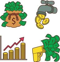 Money from the faucet and the gun. money and finance collection. vector