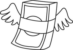 Outline of money flying with wings. Coloring pages of money and finance collection. vector
