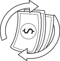 Outline of money in the circulation. Coloring pages of money and finance collection. vector