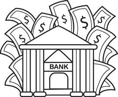 Outline of money in the bank. Coloring pages of money and finance collection. vector