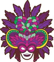 Big mask of mardi grass. Colorful of carnival celebration in French. vector