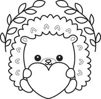 Outline of hedgehog bring a love letter in valentine. Coloring pages of cute hedgehog. vector