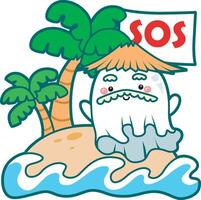 Outline of ghost in the empty island. Coloring pages of cute ghost. vector