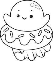 Outline of ghost stuck in the doughnut. coloring book, coloring pages, outline, lineart, vector