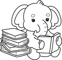 Outline of elephant reading a book. Coloring pages of Funny baby Elephant. vector