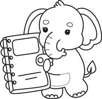Outline of elephant bring a notes. Coloring pages of Funny baby Elephant. vector