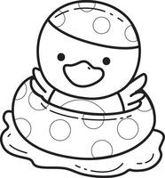 Outline of duck swimming in the pool. Coloring pages of Funny baby Duck animal series. vector