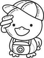 Outline of duck bring a camera. Coloring pages of Funny baby Duck animal series. vector