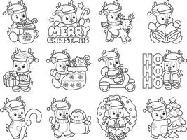 Outline of merry christmas by deer. Coloring pages of cute deer icon. vector