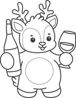 Outline of deer bring a wine. Coloring pages of cute deer icon. vector
