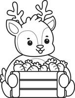 Outline of deer bring a carrots. Coloring pages of cute deer icon. vector