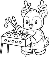 Outline of deer grilled the barbecue. Coloring pages of cute deer icon. vector