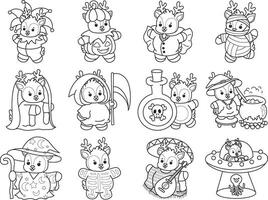 Outline of deer in the variation of halloween party. Coloring pages of cute deer icon. vector