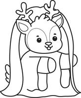 Outline of deer with long hair and white ghost costume. Coloring pages of cute deer icon. vector