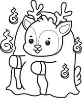 Outline of deer like a white ghost. Coloring pages of cute deer icon. vector