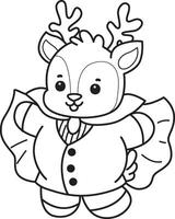 Outline of deer like a vampire. Coloring pages of cute deer icon. vector