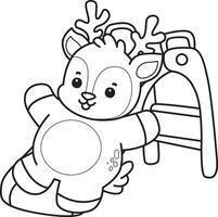 Outline of deer playing a sliding. Coloring pages of cute deer icon. vector