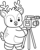 Outline of deer making content with camera. Coloring pages of cute deer icon. vector