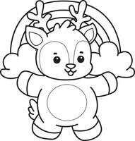 Outline of deer in front of the rainbow. Coloring pages of cute deer icon. vector