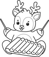 Outline of deer playing a xylophone. Coloring pages of cute deer icon. vector