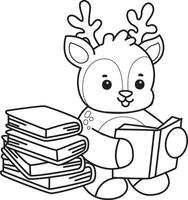 Outline of deer reading a book. Coloring pages of cute deer icon. vector