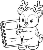 Outline of deer bring a notebook. Coloring pages of cute deer icon. vector