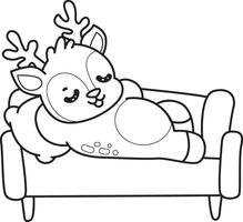 Outline of deer was sleeping in the couch. Coloring pages of cute deer icon. vector